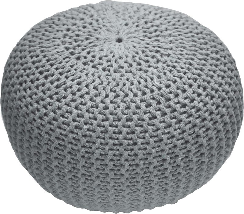 Bedding Craft Round Pouf Foot Stool Ottoman - Hand Knitted Bean Bag - Gray - Image 1